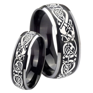 His Hers Celtic Knot Dragon Dome Brushed Black 2 Tone Tungsten Mens Bands Ring Set