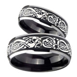 His Hers Celtic Knot Dragon Dome Brushed Black 2 Tone Tungsten Mens Bands Ring Set