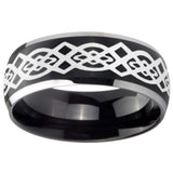 8mm Celtic Knot Dome Brushed Black 2 Tone Tungsten Carbide Men's Bands Ring