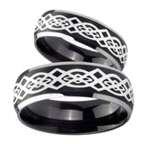 His Hers Celtic Knot Dome Brushed Black 2 Tone Tungsten Mens Engagement Band Set