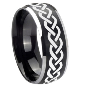 8mm Laser Celtic Knot Dome Brushed Black 2 Tone Tungsten Custom Mens Ring