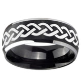 8mm Laser Celtic Knot Dome Brushed Black 2 Tone Tungsten Custom Mens Ring