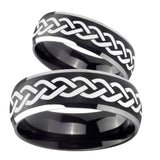 His Hers Laser Celtic Knot Dome Brushed Black 2 Tone Tungsten Engraved Ring Set