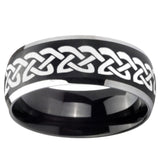 8mm Celtic Knot Love Dome Brushed Black 2 Tone Tungsten Custom Mens Ring