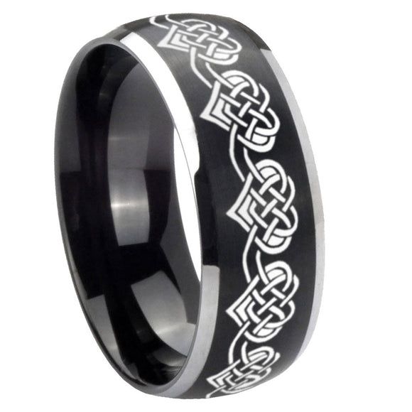 8mm Celtic Knot Heart Dome Brushed Black 2 Tone Tungsten Custom Mens Ring
