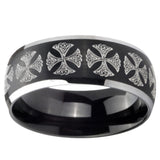 8mm Medieval Cross Dome Brushed Black 2 Tone Tungsten Custom Mens Ring