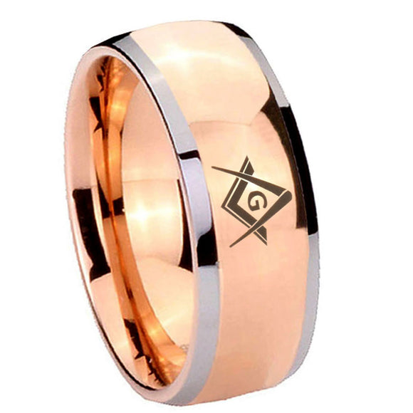 8mm Freemason Masonic Dome Rose Gold Tungsten Carbide Men's Ring