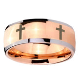 8mm Crosses Dome Rose Gold Tungsten Carbide Mens Anniversary Ring