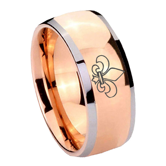 8mm Fleur De Lis Dome Rose Gold Tungsten Carbide Custom Mens Ring
