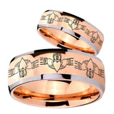 His Hers Irish Claddagh Dome Rose Gold Tungsten Mens Ring Personalized Set