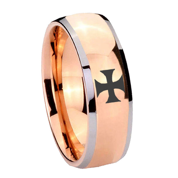 8mm Maltese Cross Dome Rose Gold Tungsten Carbide Custom Ring for Men