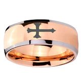 8mm Christian Cross Dome Rose Gold Tungsten Carbide Men's Band Ring