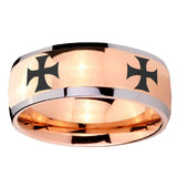8mm 4 Maltese Cross Dome Rose Gold Tungsten Carbide Men's Ring