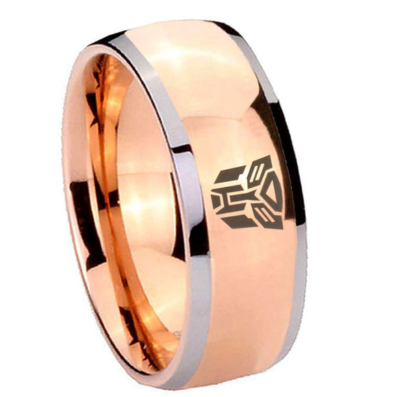 8mm Transformers Autobot Dome Rose Gold Tungsten Carbide Mens Ring Personalized