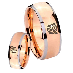 His Hers Transformers Autobot Dome Rose Gold Tungsten Mens Wedding Band Set