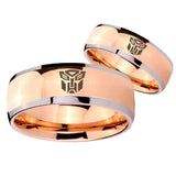 His Hers Transformers Autobot Dome Rose Gold Tungsten Mens Wedding Band Set