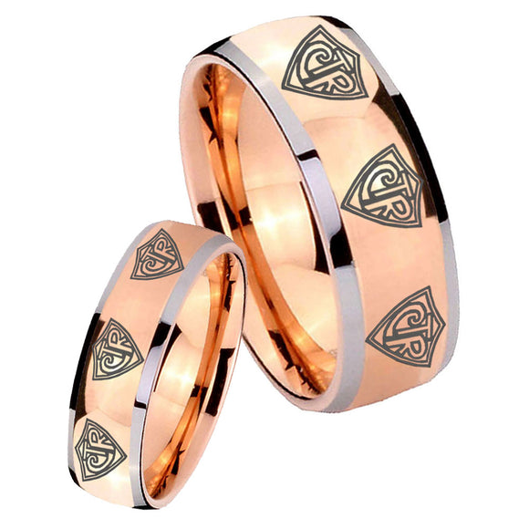 Bride and Groom Multiple CTR Dome Rose Gold Tungsten Wedding Band Mens Set