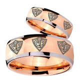 Bride and Groom Multiple CTR Dome Rose Gold Tungsten Wedding Band Mens Set