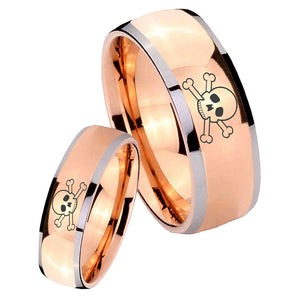 Bride and Groom Skull Dome Rose Gold Tungsten Carbide Mens Engagement Band Set