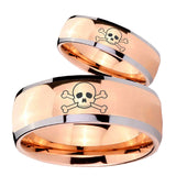 Bride and Groom Skull Dome Rose Gold Tungsten Carbide Mens Engagement Band Set