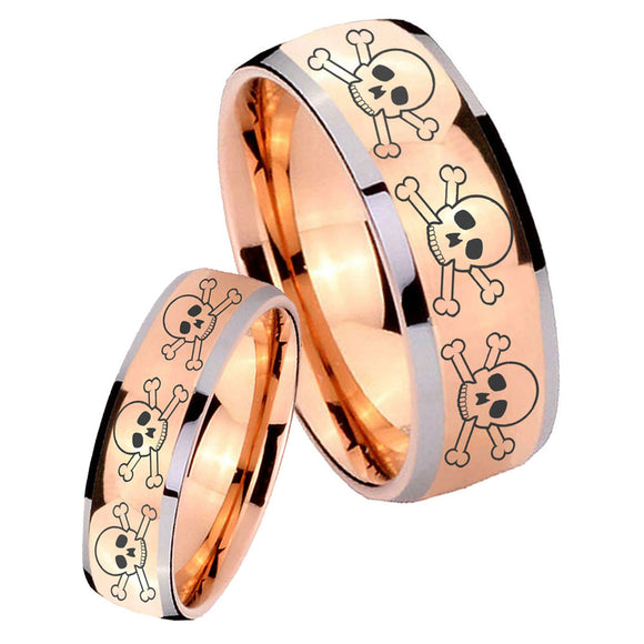 Bride and Groom Multiple Skull Dome Rose Gold Tungsten Carbide Rings for Men Set