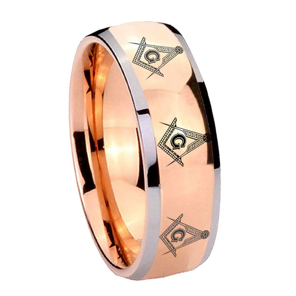 8mm Multiple Master Mason Dome Rose Gold Tungsten Carbide Engagement Ring