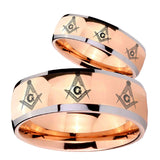 His Hers Multiple Master Mason Dome Rose Gold Tungsten Men's Band Ring Set