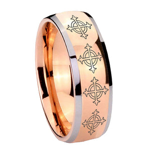 8mm Multiple Crosses Dome Rose Gold Tungsten Carbide Mens Anniversary Ring