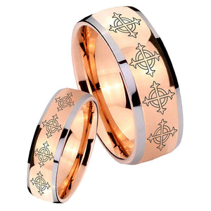 Bride and Groom Multiple Crosses Dome Rose Gold Tungsten Men's Bands Ring Set