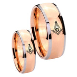 His Hers Master Mason Masonic Dome Rose Gold Tungsten Mens Engagement Band Set