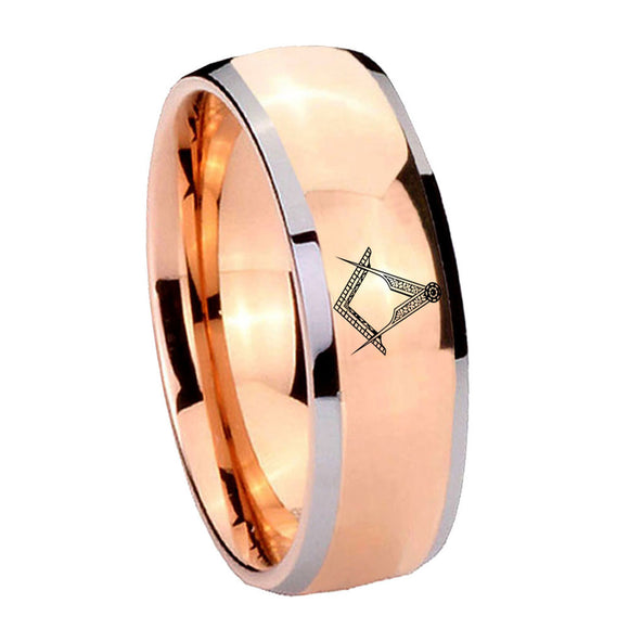 8mm Masonic Dome Rose Gold Tungsten Carbide Mens Engagement Ring