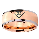 8mm Masonic 32 Triangle Freemason Dome Rose Gold Tungsten Carbide Mens Anniversary Ring