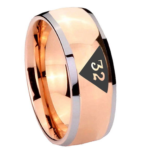 8mm Masonic 32 Triangle Design Freemason Dome Rose Gold Tungsten Carbide Mens Anniversary Ring