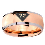 8mm Masonic 32 Triangle Design Freemason Dome Rose Gold Tungsten Carbide Mens Anniversary Ring