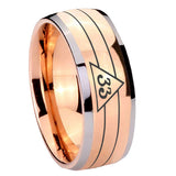 8mm Masonic 32 Duo Line Freemason Dome Rose Gold Tungsten Carbide Mens Anniversary Ring