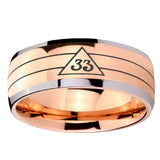 8mm Masonic 32 Duo Line Freemason Dome Rose Gold Tungsten Carbide Mens Anniversary Ring
