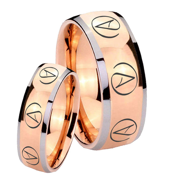 His Hers Atheist Design Dome Rose Gold Tungsten Rings Set