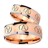 His Hers Atheist Design Dome Rose Gold Tungsten Rings Set
