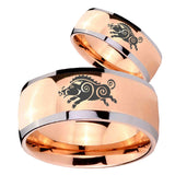 Bride and Groom Wild Boar Dome Rose Gold Tungsten Engraved Ring Set