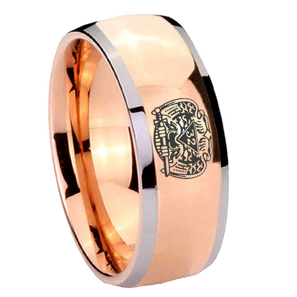 8mm Masonic 32 Degree Freemason Dome Rose Gold Tungsten Carbide Mens Anniversary Ring