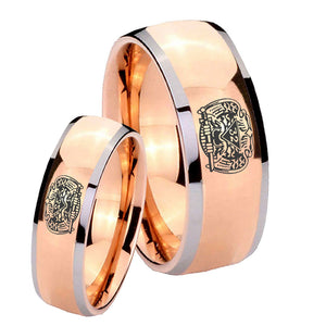 Bride and Groom Masonic 32 Degree Freemason Dome Rose Gold Tungsten Carbide Men's Bands Ring Set