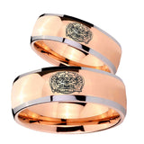 Bride and Groom Masonic 32 Degree Freemason Dome Rose Gold Tungsten Carbide Men's Bands Ring Set