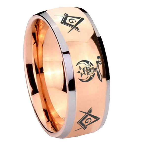 8mm Masonic Shriners Dome Rose Gold Tungsten Carbide Mens Ring