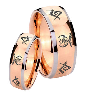 His Hers Masonic Shriners Dome Rose Gold Tungsten Mens Ring Personalized Set