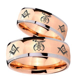 His Hers Masonic Shriners Dome Rose Gold Tungsten Mens Ring Personalized Set