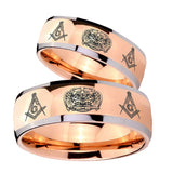 His Hers Masonic 32 Design Dome Rose Gold Tungsten Mens Ring Personalized Set