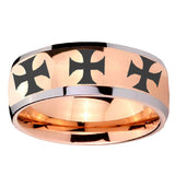 8mm Multiple Maltese Cross Dome Rose Gold Tungsten Carbide Mens Bands Ring