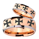 His Hers Multiple Maltese Cross Dome Rose Gold Tungsten Men's Band Set