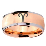 8mm Aries Zodiac Dome Rose Gold Tungsten Carbide Wedding Band Ring
