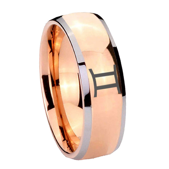 8mm Gemini Zodiac Dome Rose Gold Tungsten Carbide Wedding Engraving Ring